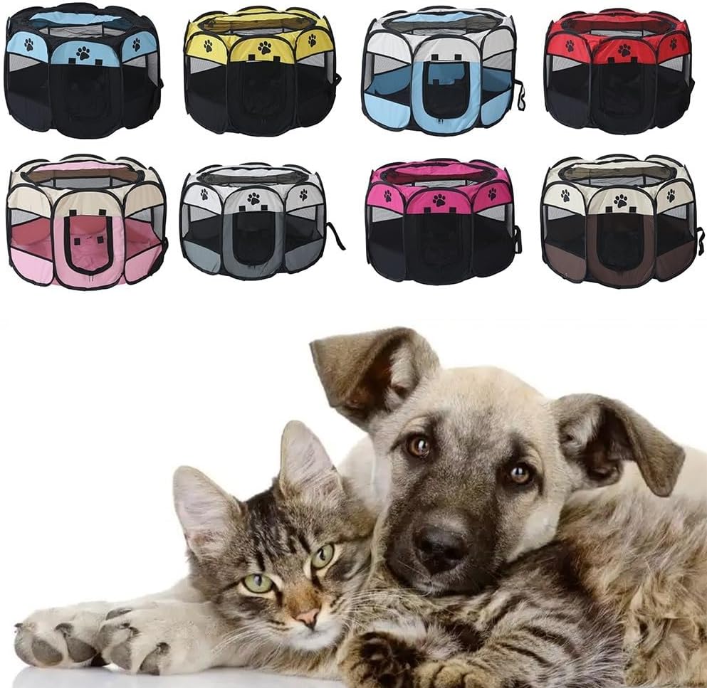 Foldable Oxford Cloth Pet Tent Playpen for Dogs and Cats, Portable Indoor Outdoor Pet Fence, Octagonal Design in Yellow Purple Pink(Yellow)