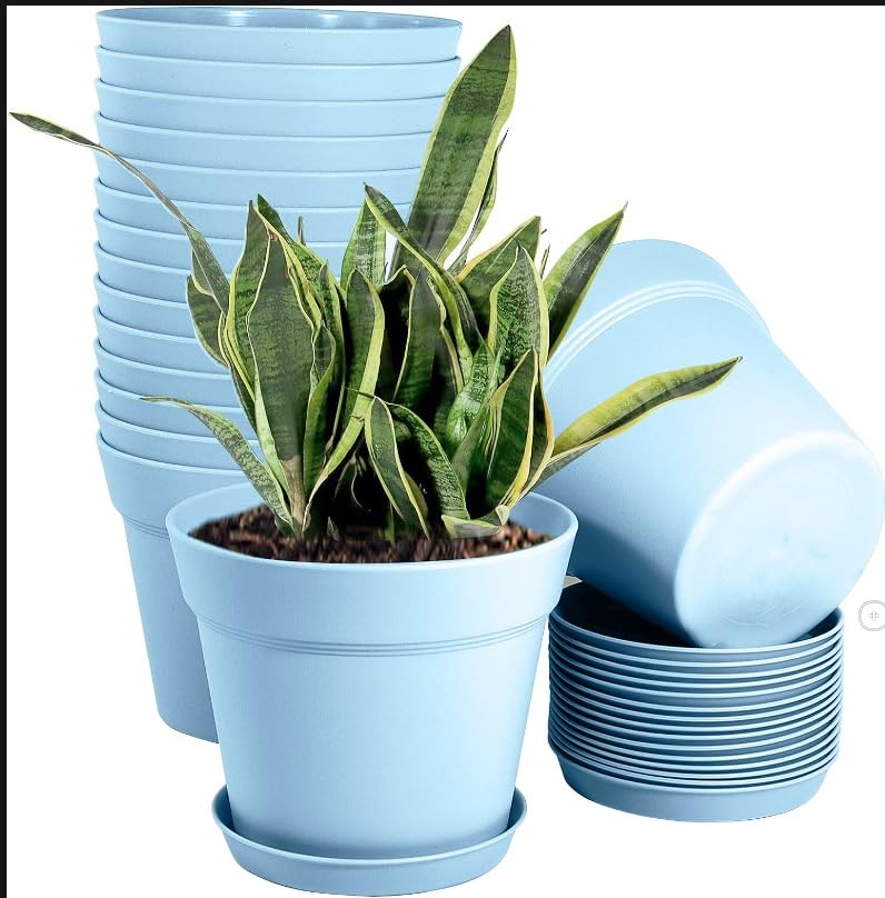 MOOZICO Plastic Round Flower Pots, Gamla for Home Planters, Terrace, Garden | Pack of 05-8 Inch | Suitable for Home Indoor & Outdoor Gardening Pot Planter (Sky Blue) (B0CKBV9LMY) Amazon Price History, Amazon Price Tracker