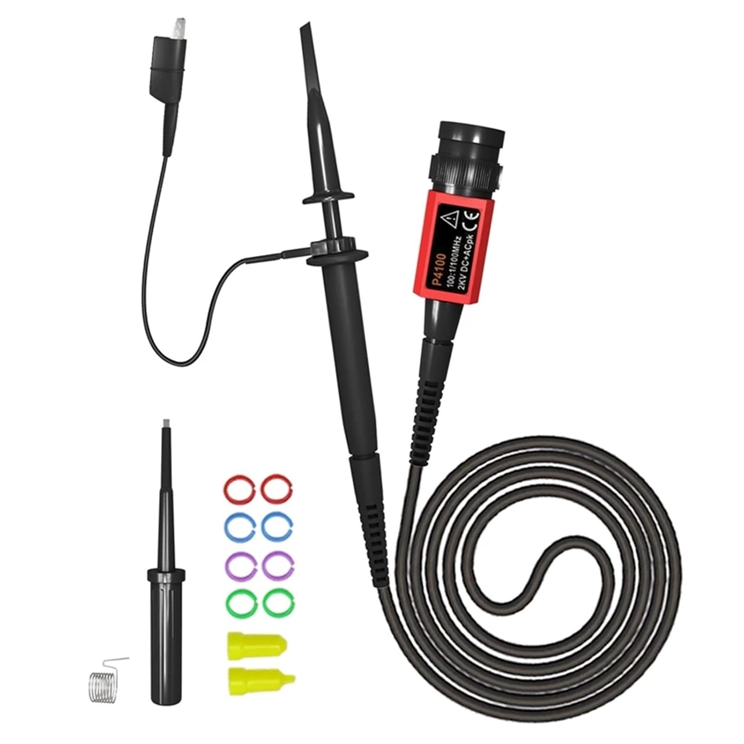 P4100 Oscilloscope Probe 100:1 2KV High Voltage 100Mhz Safety BNC Connector for Oscilloscope Adjustable Attenuation