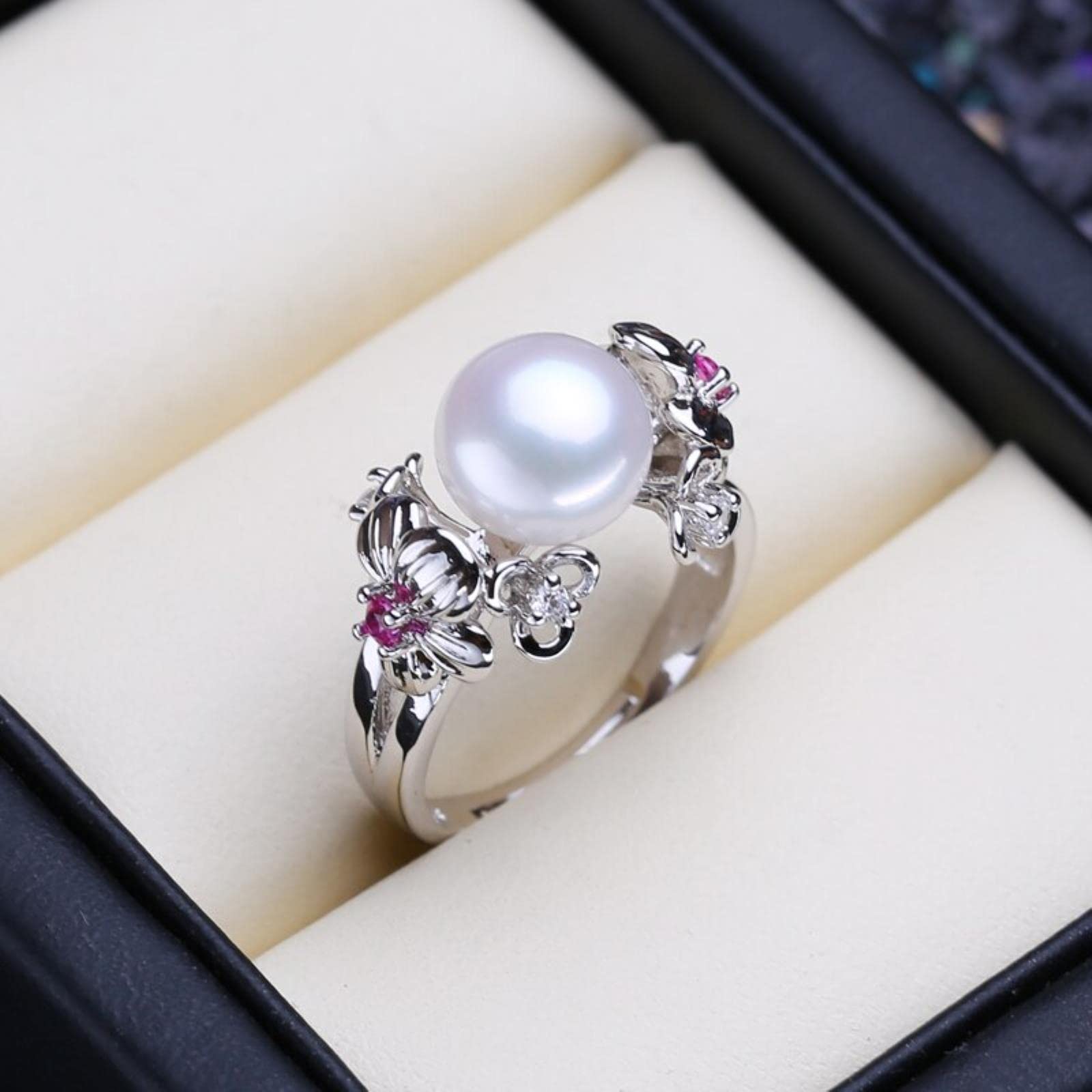 Set Di Gioielli In Argento Sterling 925 Orecchini Di Perle Naturali Orecchini A Bottone Bohémien Collane Con Ciondolo In Rubino Per Set Di Anelli Da Donna