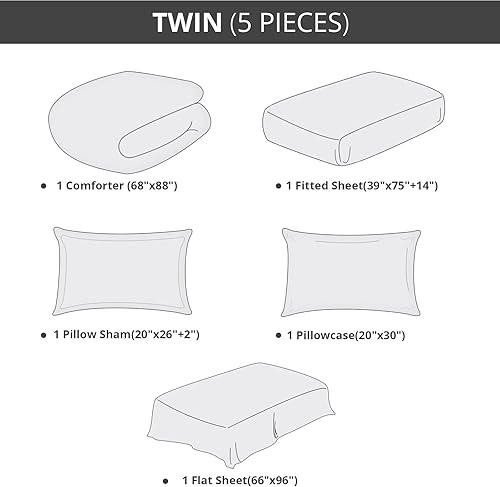 Miniatura 6 de Juego de edredón individual de 5 piezas, juego de edredón individual para niños y niñas para todas las estaciones, juegos de ropa de cama reversible