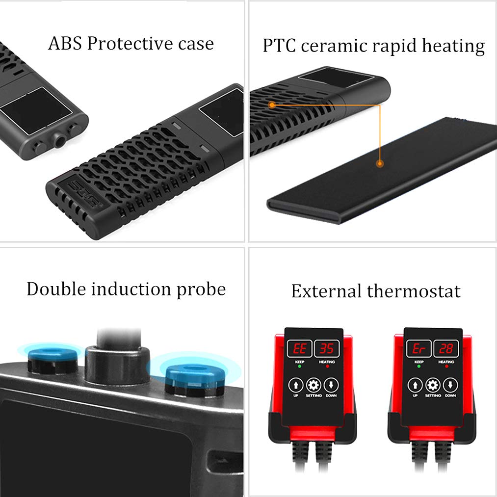 Riscaldatore per Acquario, riscaldatori per acquari con regolatore di Temperatura Esterno, Protezione da sovratemperatura, Temperatura costante Automatica, PTC antideflagrante, 50 W - 1200 W