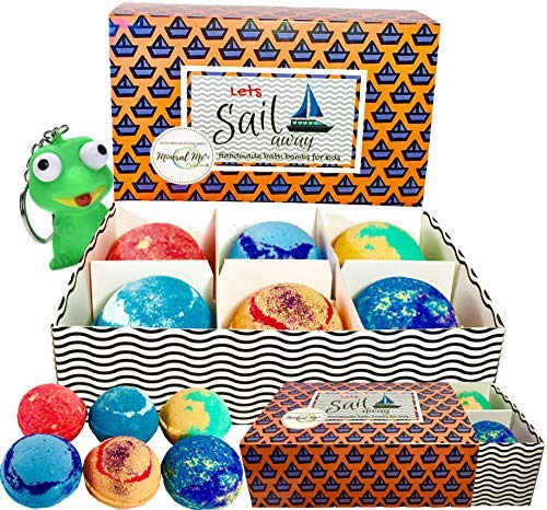 Bath Bombs for Kids - Made in USA -100% All Natural w/Organic Shea Butter & Sea Salt Dry Skin Moisturizer. Large Vegan Bubble Bath Fizzie. Gift for Boys and Girls. Bonus Toy in box