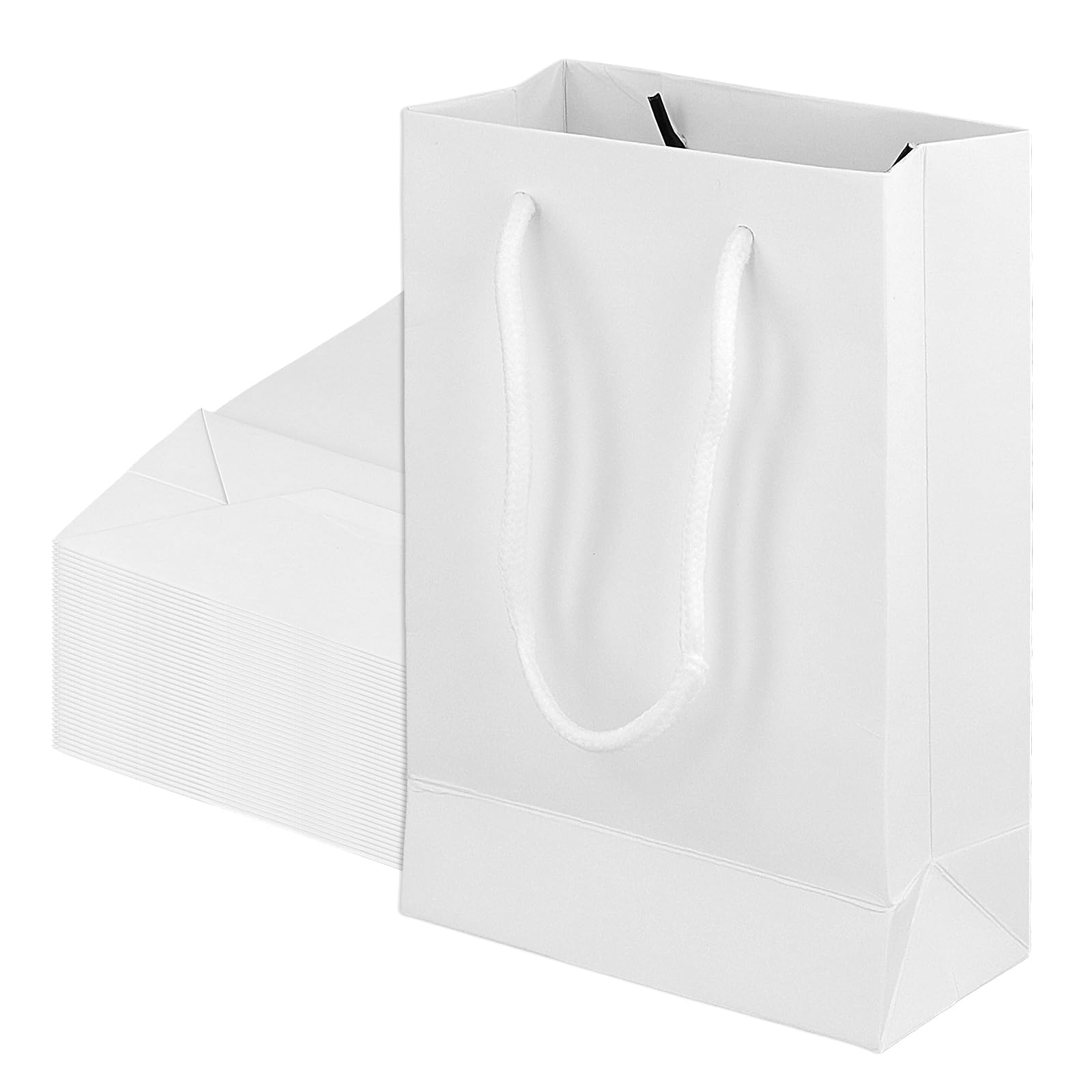 HAKZEON 40 Pack White Glossy Cardpaper Bags with Rope Handles, 19x13x6cm Multipurpose Gift Bags for Party Favors Christmas