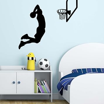 CEYAZYE Basketball Players Slam Dunk Silhouette Vinyl Wall Decals, Basketball Decor Sports Wall Sticker, Wall Art Home Decor Wall Stickers for Boy Rooms Living Room Bedroom Decoration, 24x20.1in