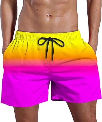 Ymosrh Mens Swimming Trunks Summer Swim Quick Dry Shorts with Pockets Plus Gradient Print Beach Shorts Swim, S-5XL
