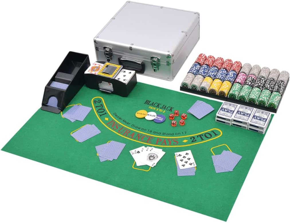 vidaXL Combine Poker/Blackjack Set with 600 Laser Chips Aluminium