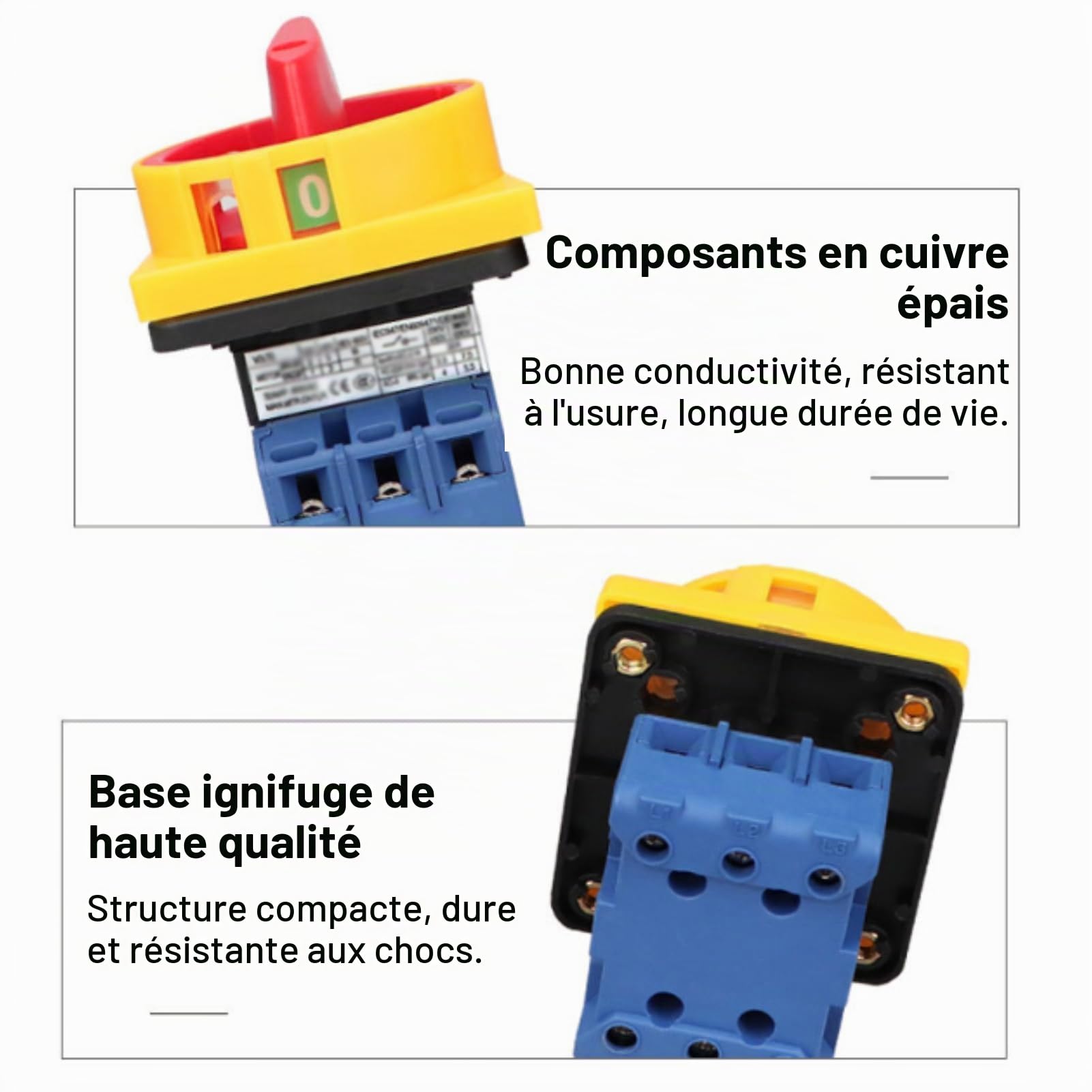 LiebeWH Interrupteur isolateur à 4 pôles, 32 A, 440 V, 2 positions Cam ON/OFF, mécanique, rotatif, contacts argentés, montage sur panneau