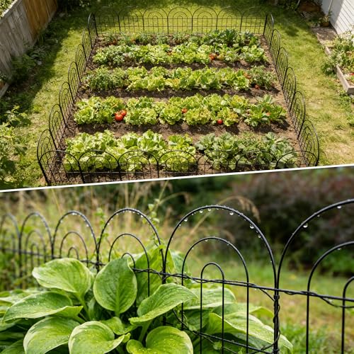 Thealyn Dekoratives Gartenzaun 61cm H x 33cm B (10 Panele, Gesamtlänge 3,3m) Metallzaun ohne Graben für Außenbereich, Grenzzaun, Hundezäune für Blumenbeete, Garten, Tierbarriere, Bogen-Innennetz