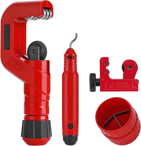 4-1 Tubing Cutter Set, Heavy Duty Pipe Cutter 1/4"-2" OD, Mini Pipe Cutter 1/8"-7/8"OD, Mini Copper Pipe Cutter with Deburring Tool, PVC/Aluminium/Plastc Pipes, Suitable for repair & DIY workers