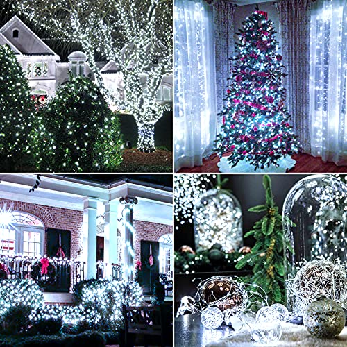 Extra-Long 288Ft Solar Fairy String Lights, 4-Pack Each 72Ft 200 Led Outdoor Twinkle Lights Waterproof 8 Lighting Modes Daylight White Silver Wire Lights For Deck Backyard Tree Garden Fence Pool Party #TOP6