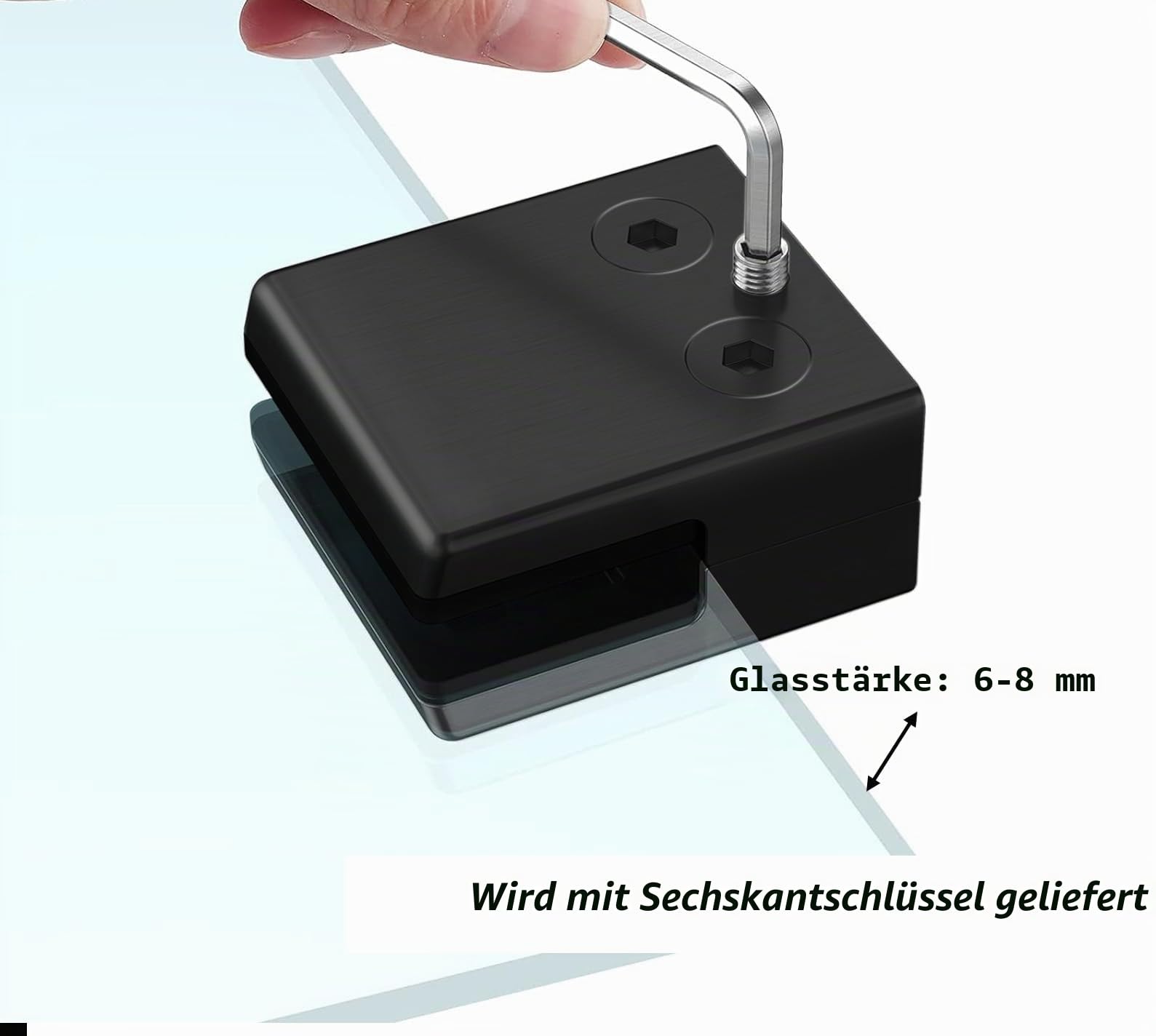 Glasklemme Schwarz 6-8 mm Glashalter Edelstahl Glashalter Glasklemmem Unterstützt Dickes Glas, Glashalterung Klemmhalter Glasklemmhalter mit 2er Sechskantschlüssel 6 Stück