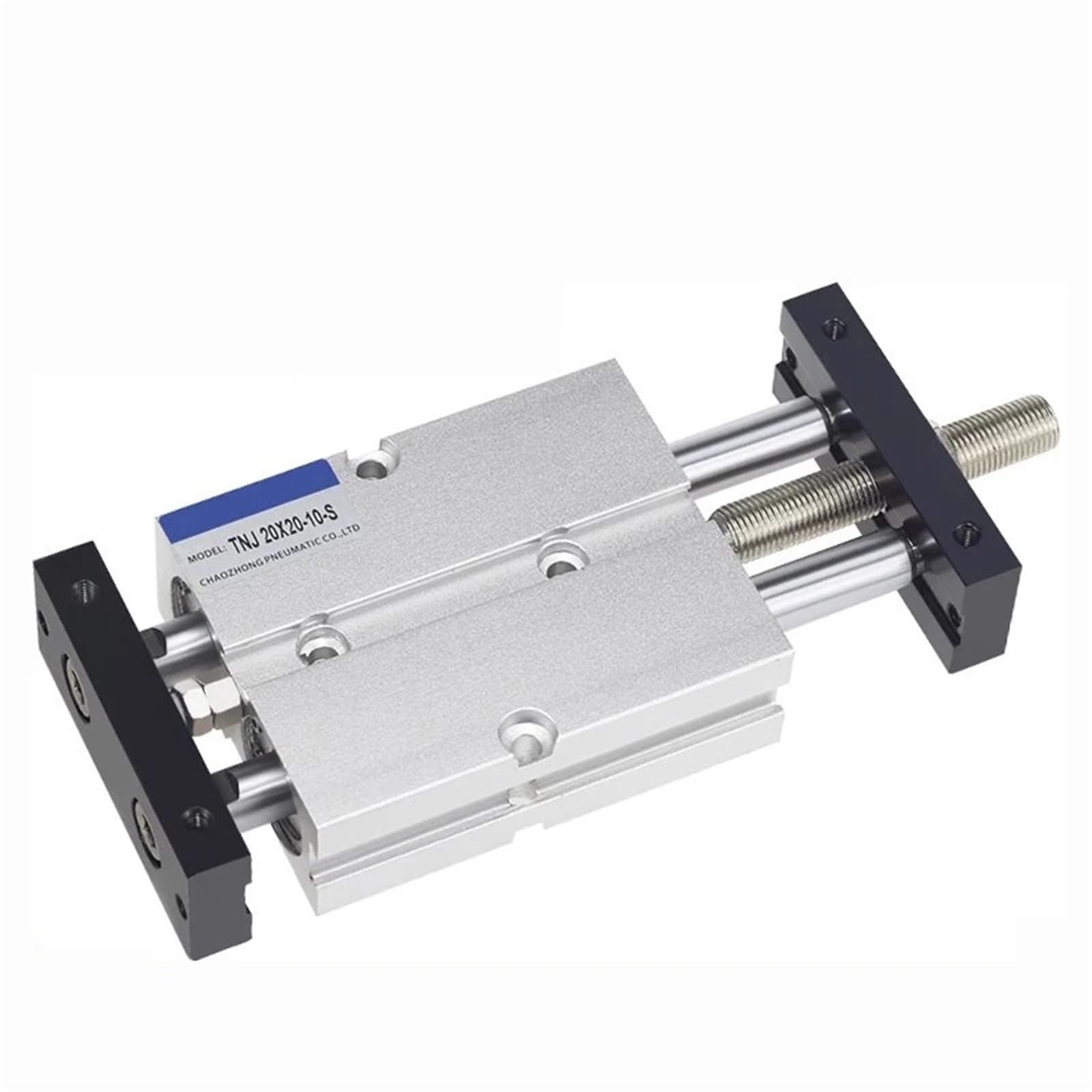 Vérin pneumatique double tige anti-rotation à course réglable pour guidage