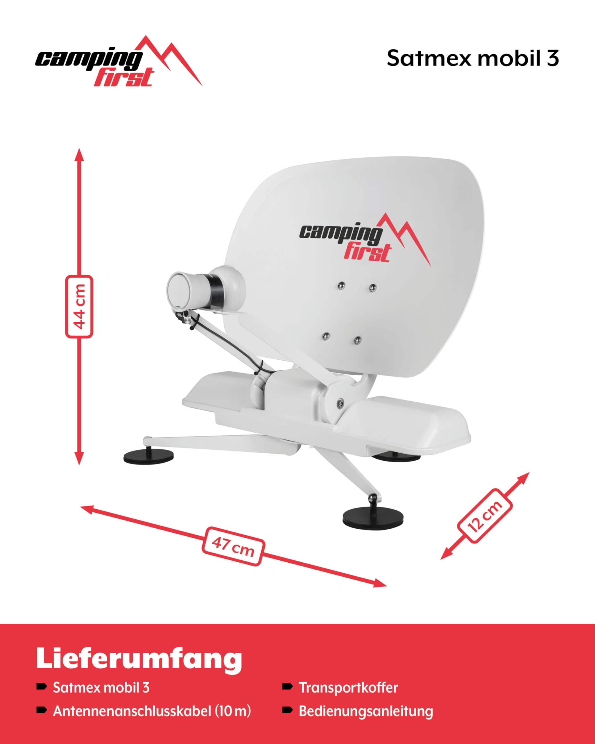 Satmex mobil 3 – Vollautomatische Sat-Antenne – Weiß | Selbstständige Ausrichtung auf Astra 19,2° Ost, keine separate Stromversorgung nötig
