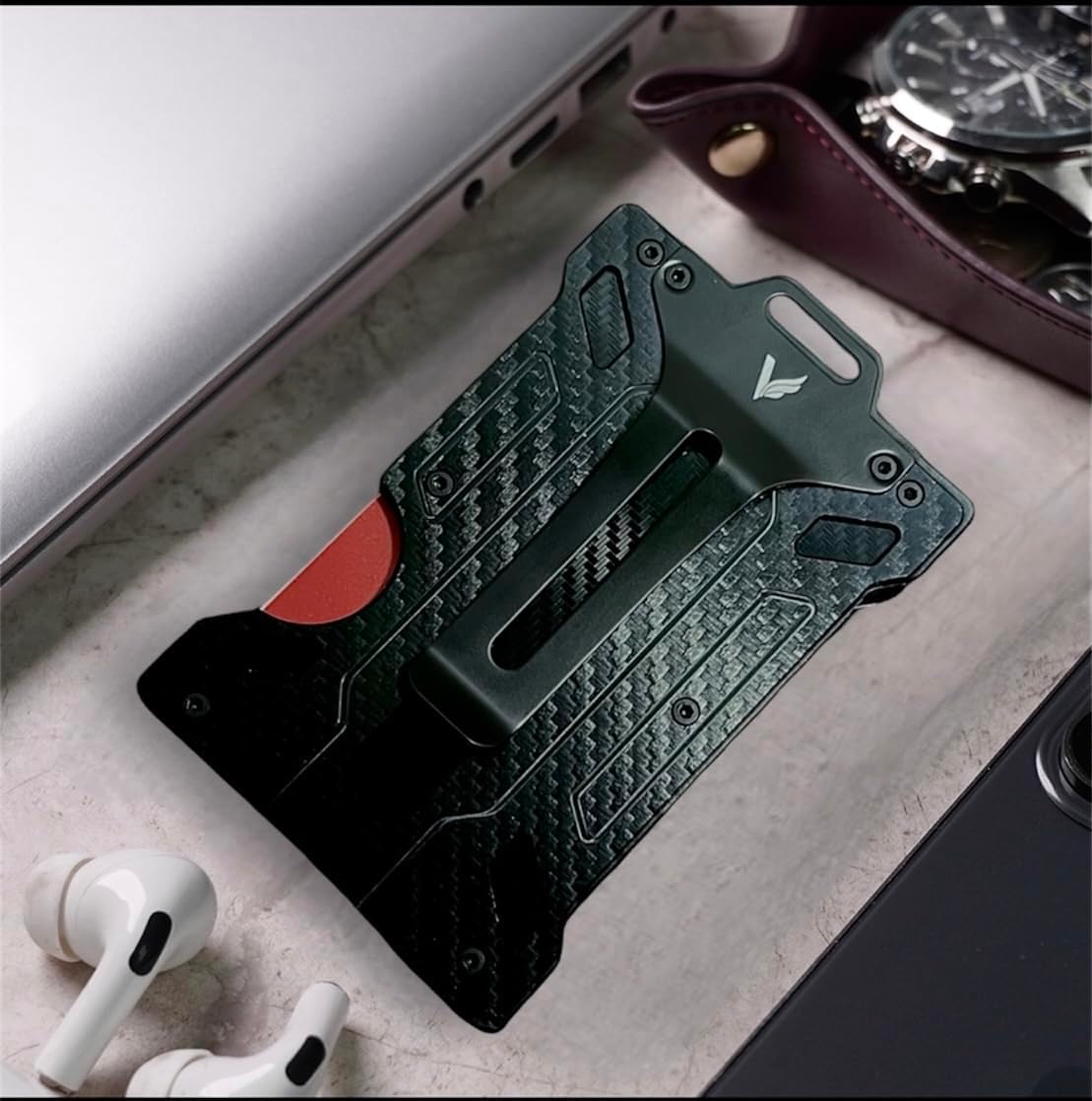 VIVIDUS Slim Mens Wallet Minimalist RFID Blocking Metal Aluminium Wallets for Men with Money Clip Credit card and cash holder, Slim wallet for men, Large, Carbon Fiber Black - Image 6