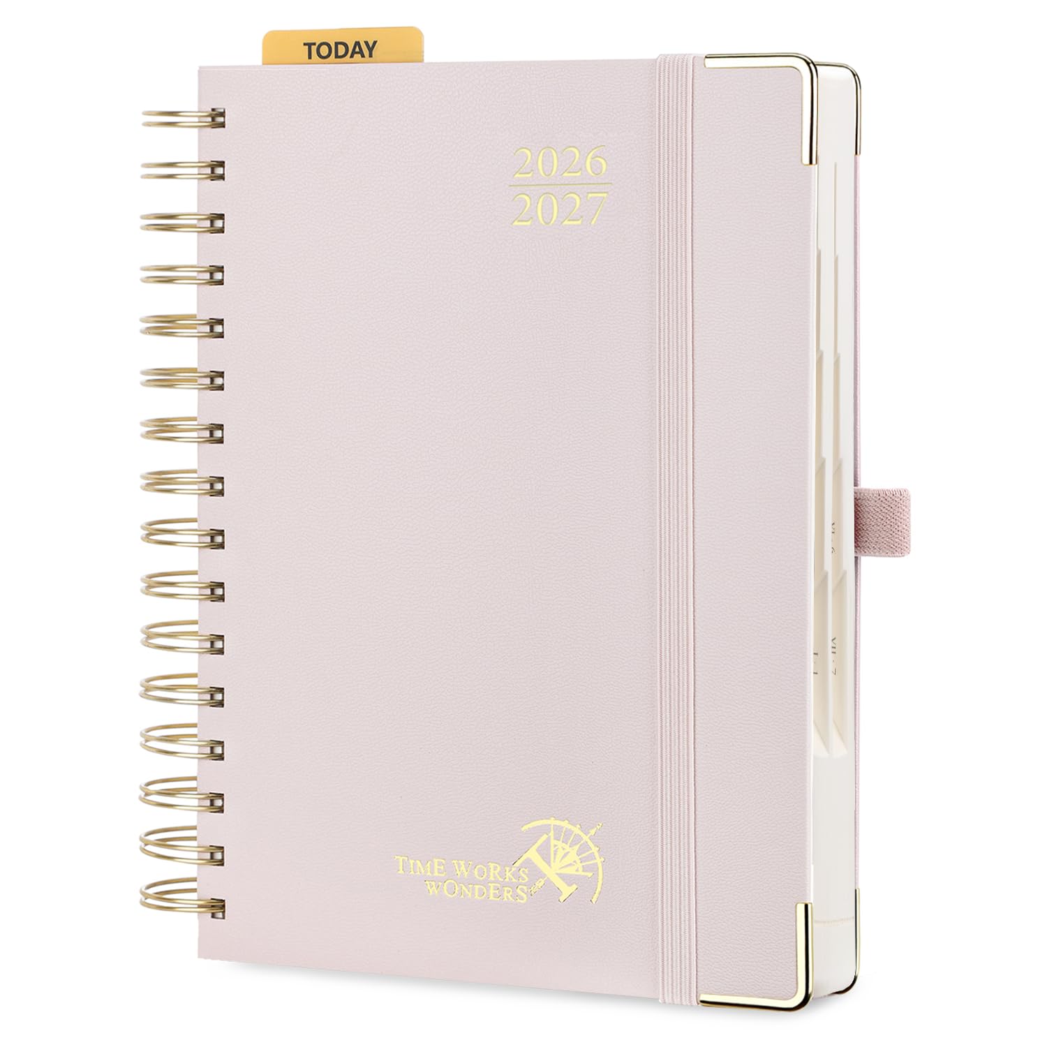 POPRUN Academic Diary 2026-2027 A5 Day to Page Spiral Hard Cover Mid Year Daily Diary (Aug'26 - Jul'27) A Day per Page with Monthly Tabs 26/27 Planner(Light Pink) — image 1