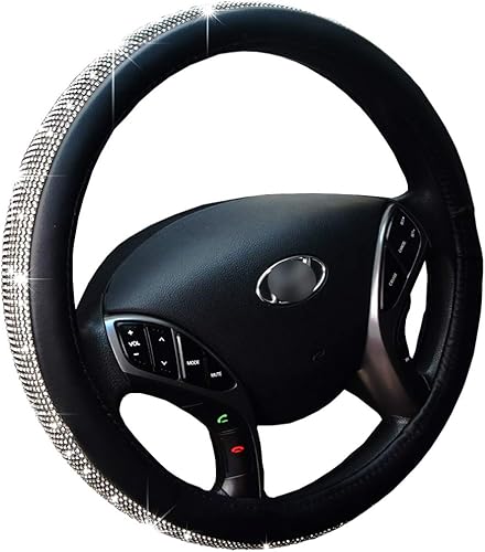Miniatura 4 de Funda para volante con diamantes de imitación brillantes y cristales para automóvil, hechas a mano, fundas de cuero para niñas, color negro