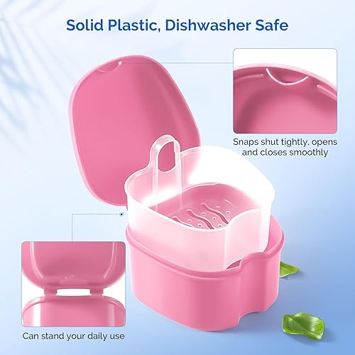 Miniatura 5 de JMU Estuche de baño para dentadura, taza para remojar dentaduras con bandeja de cesta coladora para dentaduras, estuche de almacenamiento protector