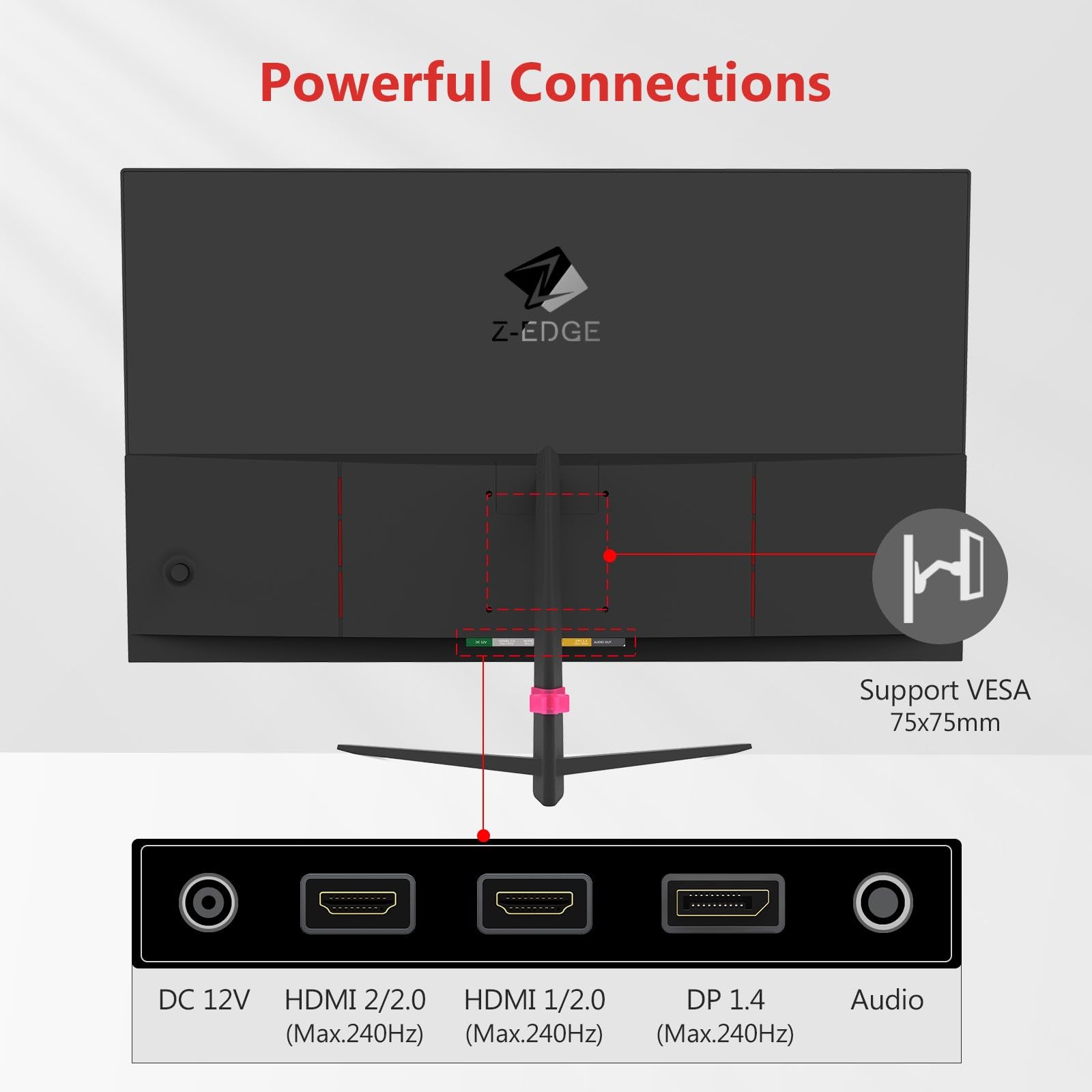 Z-Edge 240 Hz monitor gamingowy 25" (24,5"), 1 ms MPRT 1080p Full HD 16:9 VA, jasność 350 cd/m², 5000:1, FreeSync, HDMI2.0 i DisplayPort1.4, kompatybilny z VESA, czarny