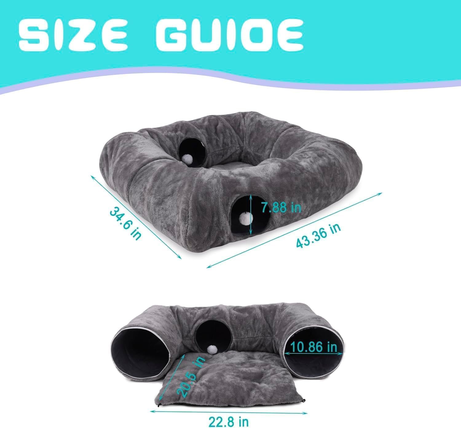 CLKHOWL Cat Tunnel Bed for Indoor Cats, Washable & Detachable Cat Bed, Cute Peekaboo Cat Cave for Small Medium Large Cat (Dark Gray)