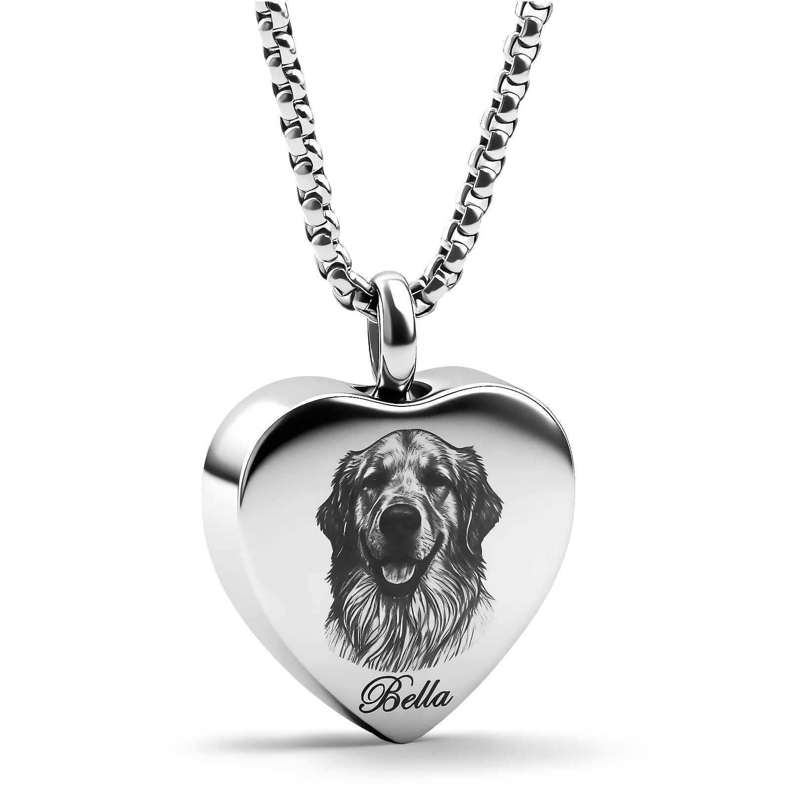 UniCrena Pet Ashes Necklace for Dog, Engravable Memorial Hair Keepsake Pendant - Stainless Steel Pet Loss Gift for Women and Men