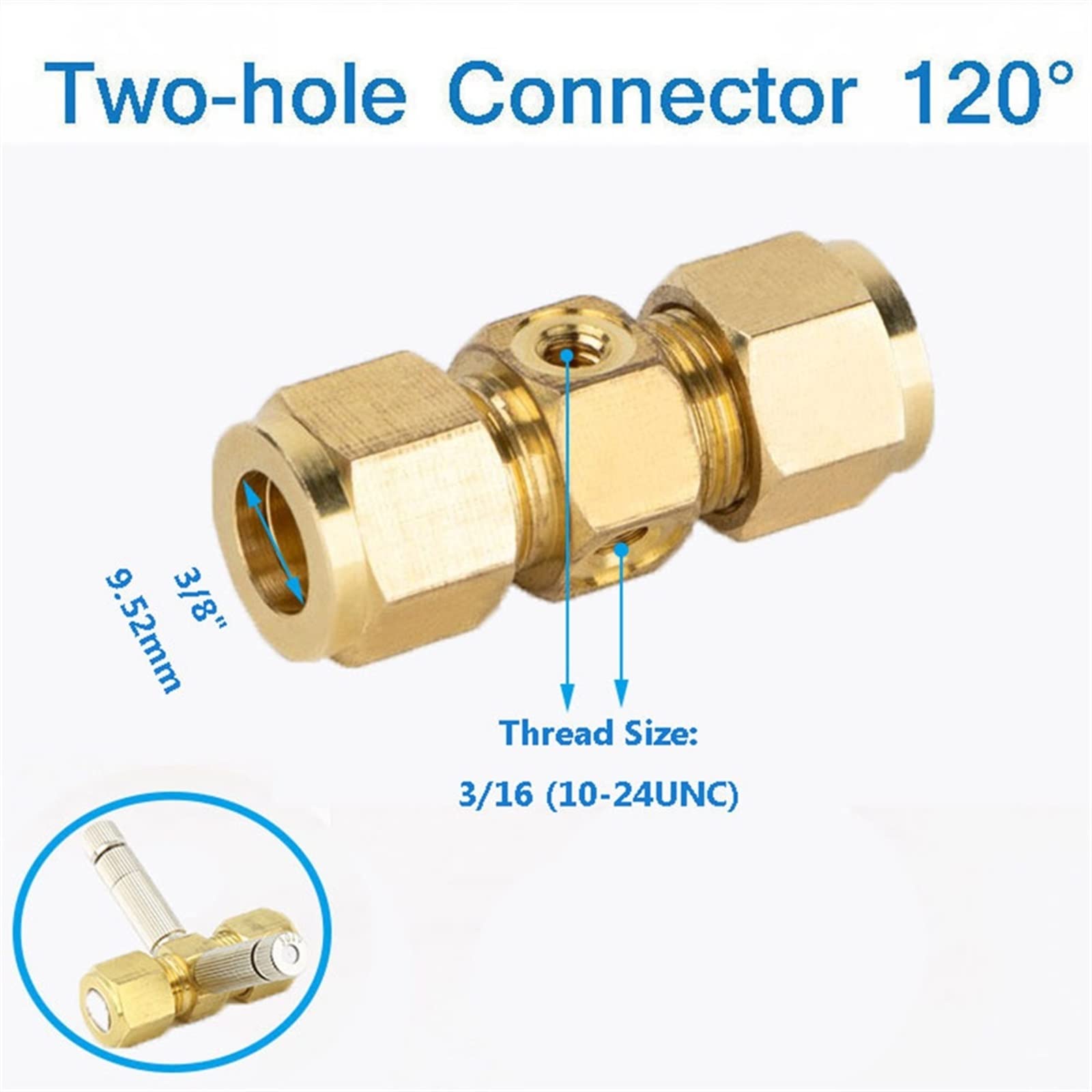 10 sztuk prostych dysz przyłączeniowych 3/8" (9,52 mm) z szybkozłączką t 10/24 UNC do wysokociśnieniowego systemu chłodzenia mgłą, trójnik (dysze nie są dołączone) (złoty,