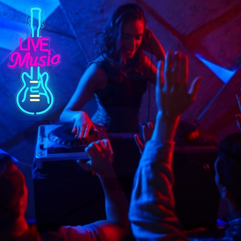 Live Music Guitar Neon Sign, LED Neon Light Sign for Wall Decor LED Lights for Bedroom Music Studio Rec Room Bar Party Decor Gift USB Powered(15.8"*7.7") - Image 4
