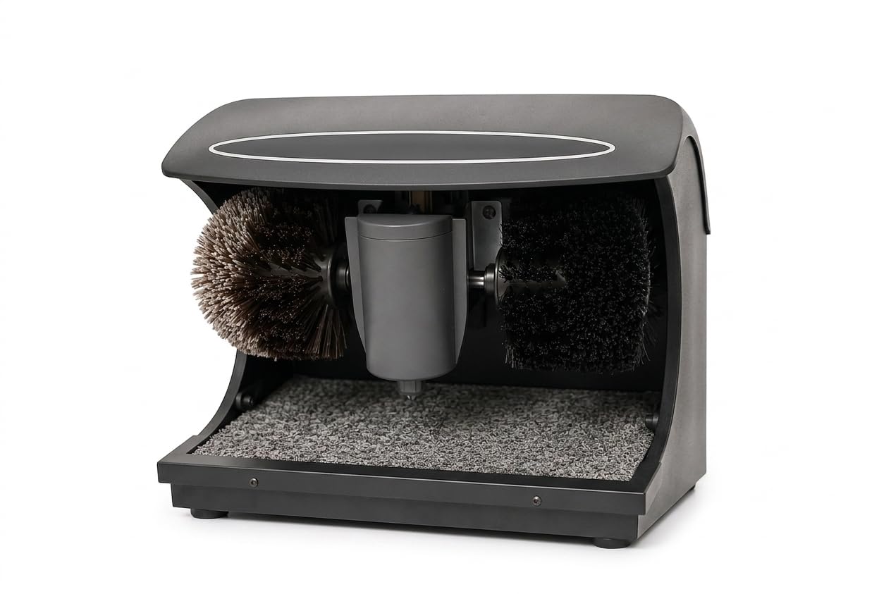 GrecoShop Pulisci Pulitore scarpe Lucidascarpe Lucida scarpe Elettrico Automatico Professionale con Doppia Spazzola, Induzione Sensibile, Basso Rumore – Ideale per Casa, Hotel e Uffici