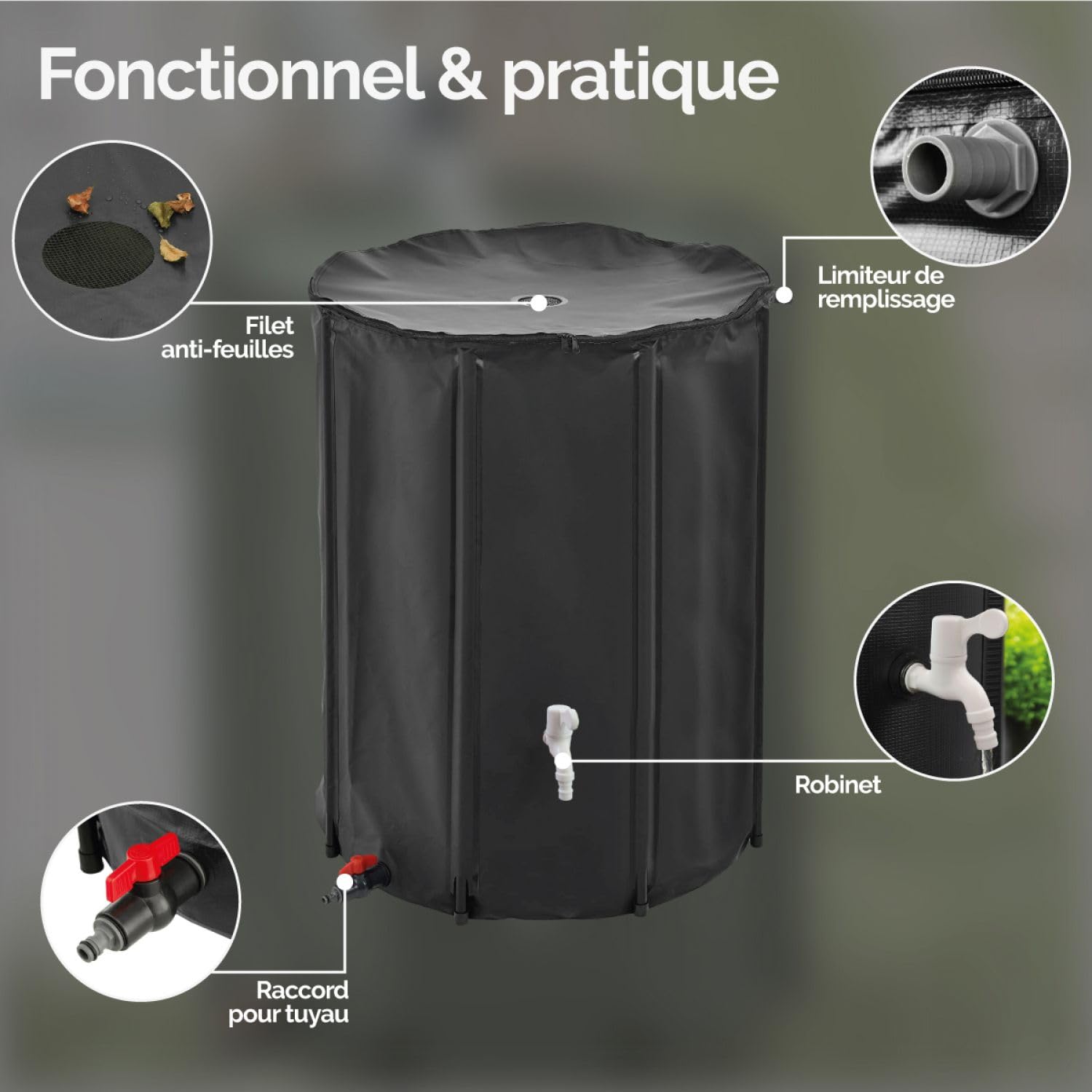 Linxor - Réservoir souple, récupérateur d'eau de pluie pliable - 500 L - 2 Coloris