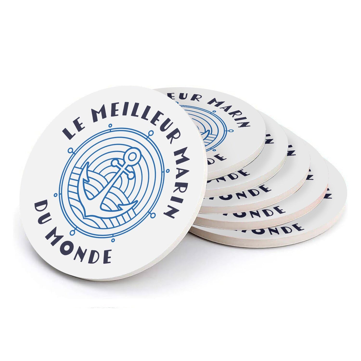 Cadeau marin : lot de 6 sous-verres en céramique Le Meilleur Marin du Monde