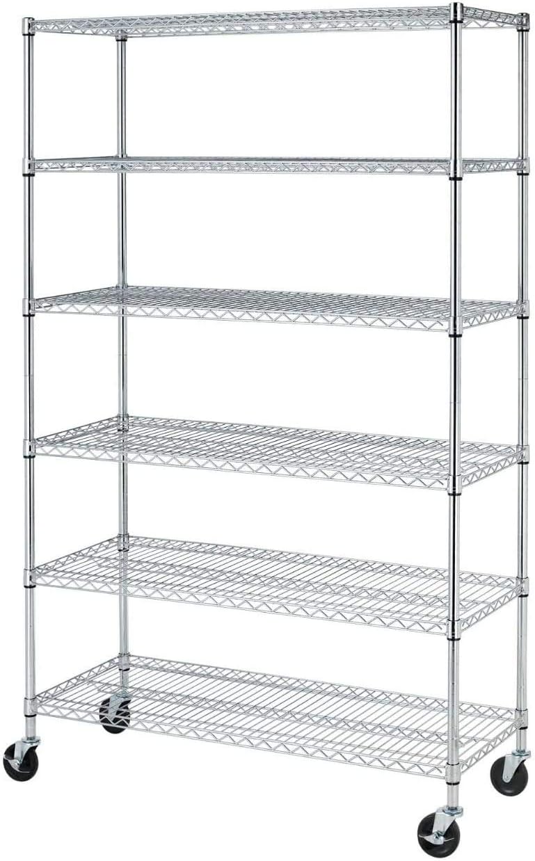 BestOffice 6Shelf Shelving Unit with Wheels Storage Shelves Heavy Duty