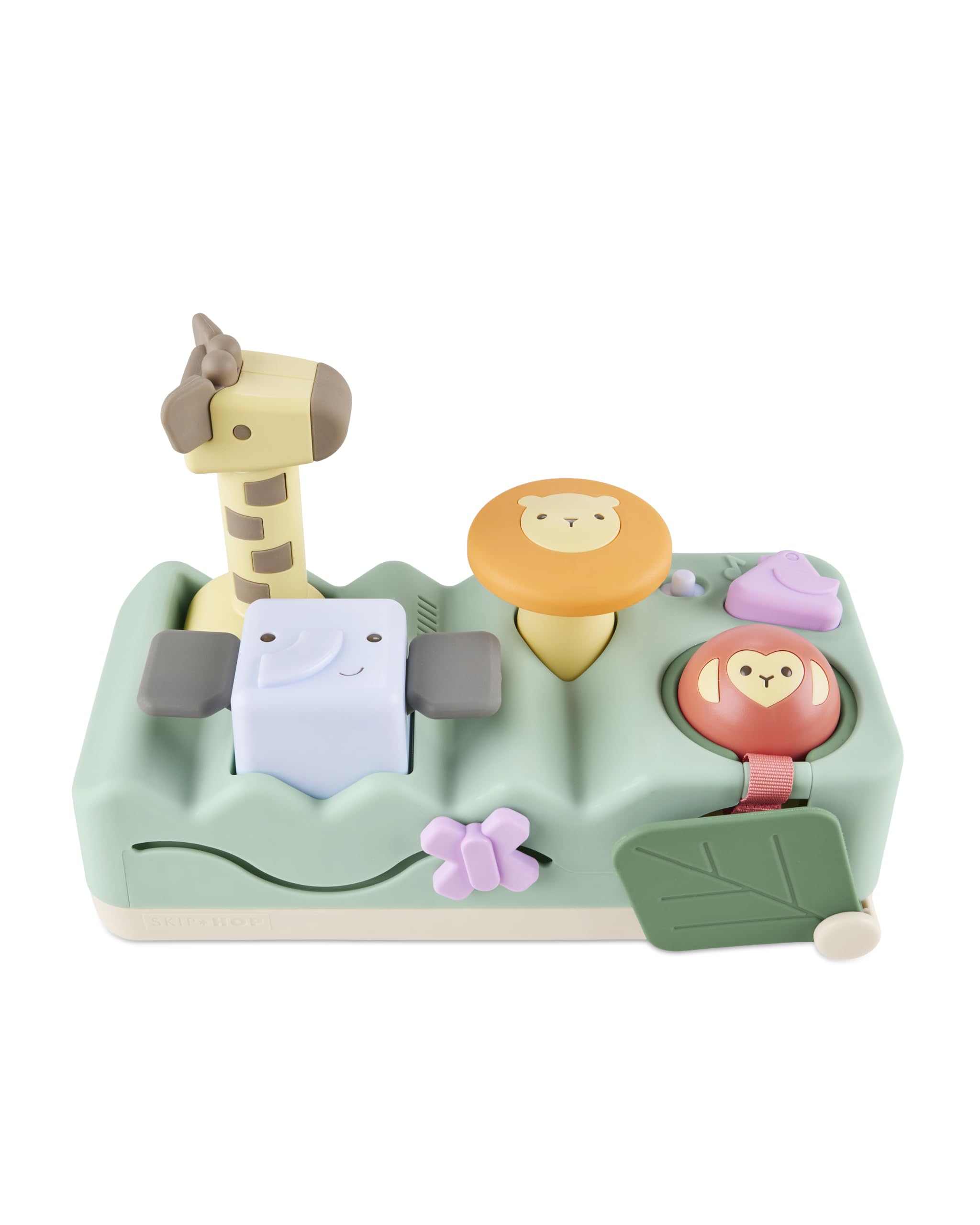 Skip Hop Tummy Time & Seated Play Cause & Effect Developmental Musical Baby Toy with 12 Animal Sounds, Lights, Music and 6 Activities, Geometric Wonders 2-in-1 Pounding Bench, Age 3m+ - 1