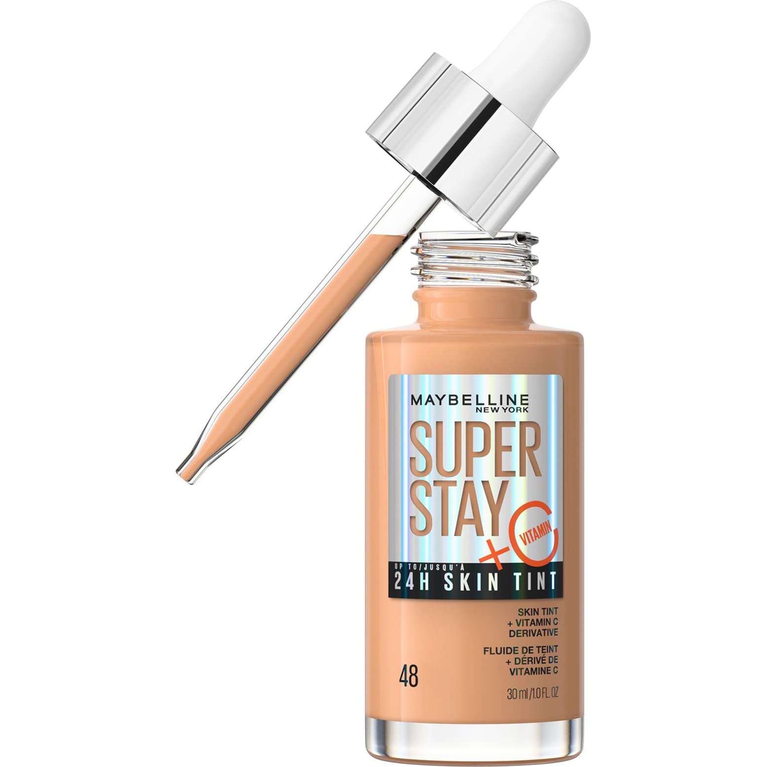 Maybelline New York Super Stay Skin Tint Foundation, With Vitamin C*, Foundation and Skincare, Long-Lasting up to 24H, Vegan Formula, Shade 48, 30 ml, 130 ccm