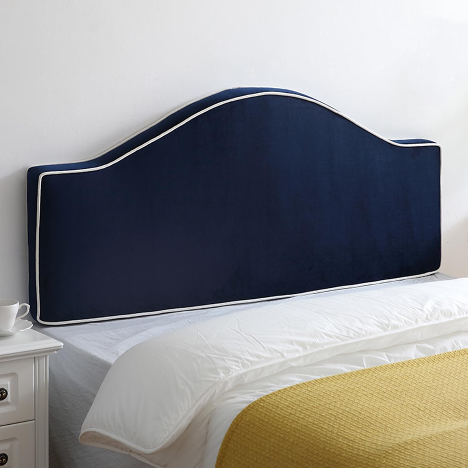 Curved Headboard Pillow for Wall Mounted Reading Support Upholstered Kid Headboard Cushion with Daybed Bunk Bed Backrest and Bolster Straps Navy 47" (Full Size)