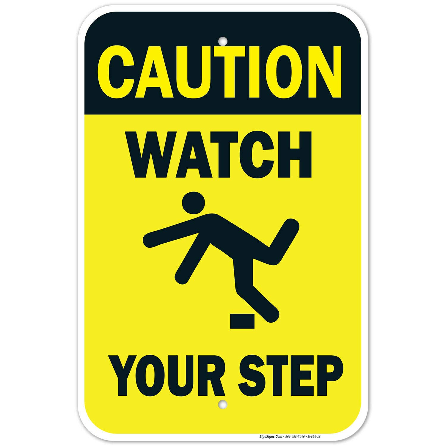 Slip Hazard Safety Metal Tin Sign, Watch Your Step Indoor Outdoor Yard Wall Decor, 12x8 Inches Aluminum