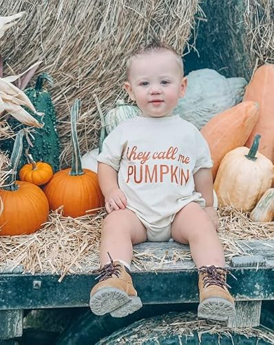 Newborn Baby Boys Girls Halloween Romper Pumpkin Letters Print One-Piece Bodysuit Jumpsuit Fall Clothes (Apricot, 6-12 Months) #TOP3