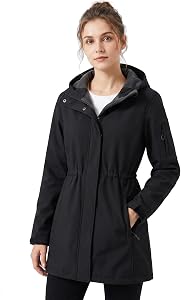 Women's Waterproof Softshell Jacket Winter Warm Fleece Lined Coats with Hood Rain Jackets