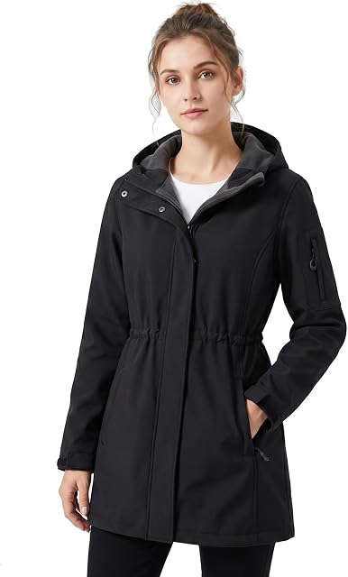 Women's Waterproof Softshell Jacket Winter Warm Fleece Lined Coats with Hood Rain Jackets