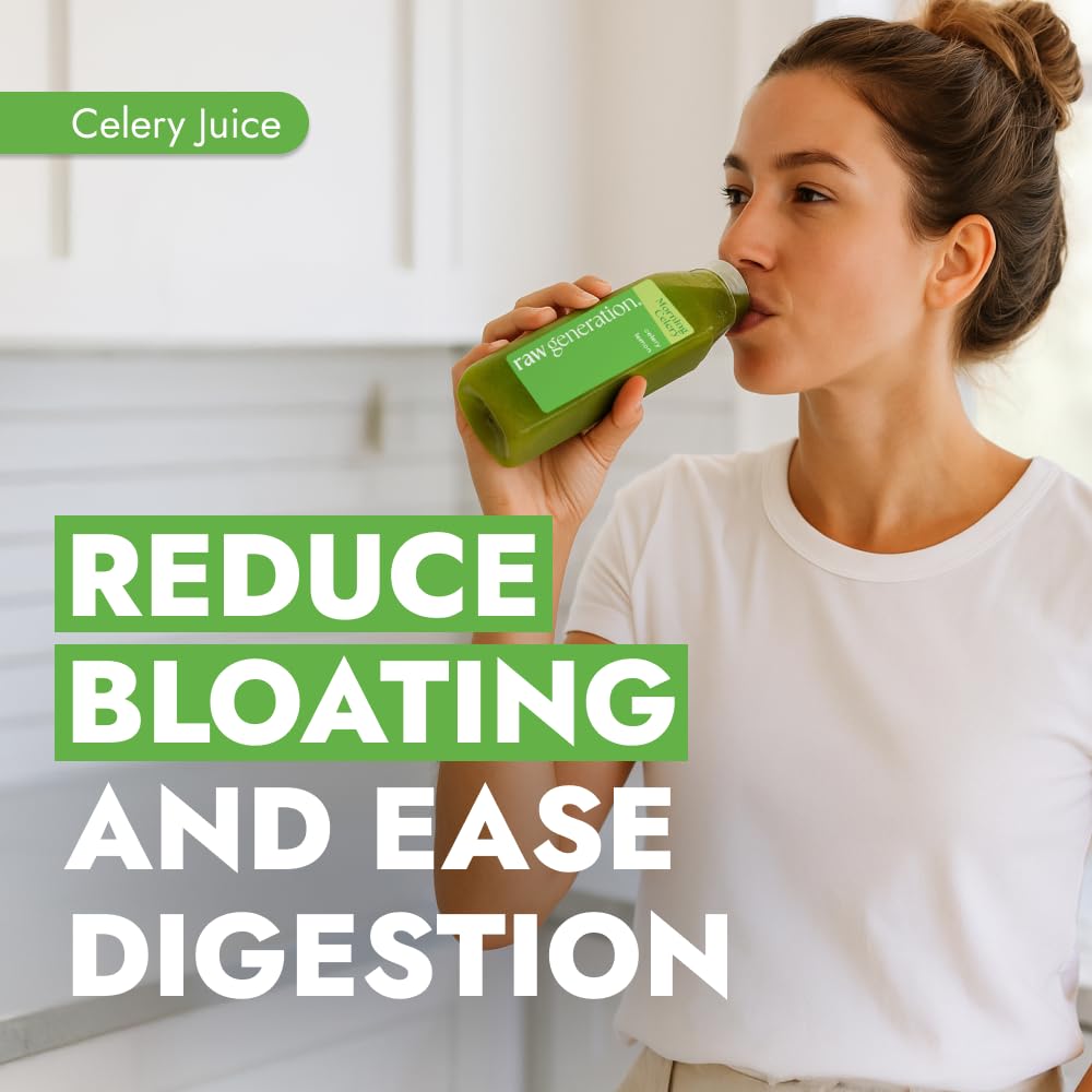 Raw Generation 100% Raw Celery Juice – Improves Acid Reflux and Gut Health | Single Ingredient | Never From Concentrate (18 Bottles)