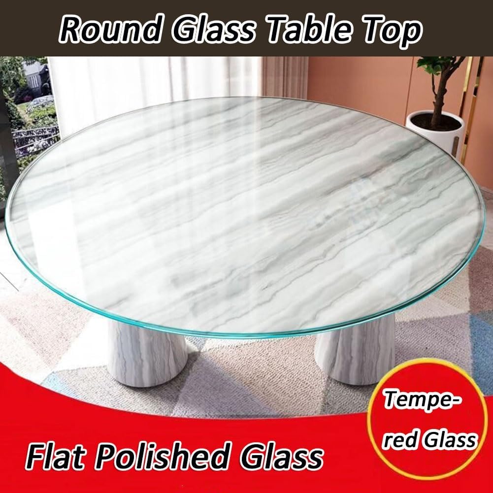 Round Tempered Glass Table Top, 1/4" Thick Patio Table Replacement, for Kitchen Coffee Dining Table(88cm)