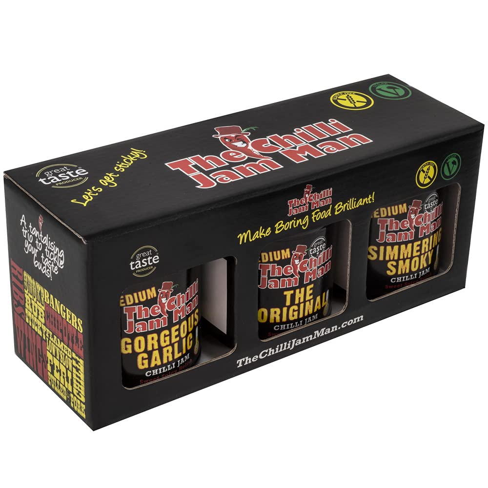 The Chilli Jam Man Medium Box - Set of 3 Sweet Spicy Pepper Vegan Relish - 3 x 200g