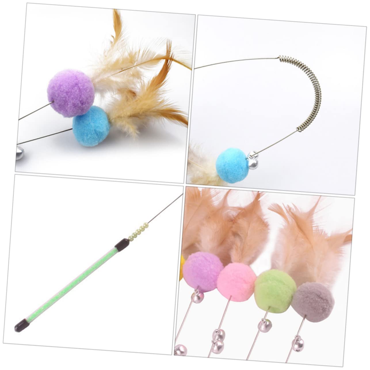 VANZACK 2sets Giocattoli Interattivi Per Gatti Con Palline Pelose e Campanelli Teaser Acciaio Molla Colori Casual Per Gioco e La Relazione Con Tuo Felino