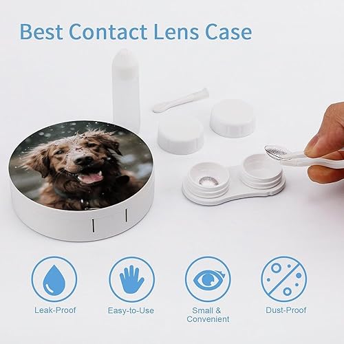 Miniatura 3 de Estuche para lentes de contacto, diseño de perro feliz en la lluvia, caja de contacto con solución de espejo, aplicador de botellas, kit de