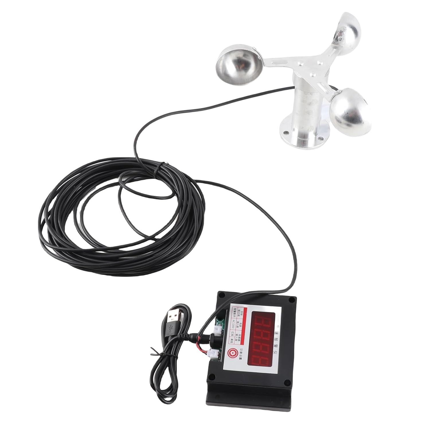 Tower Crane Anemometer 3 Cup Wind Speed Meter with Alarm, Aluminum Alloy ABS, USB Powered, Wide Range Accuracy ±5% - Weather Station Monitoring, Power Plant Wind Speed Control