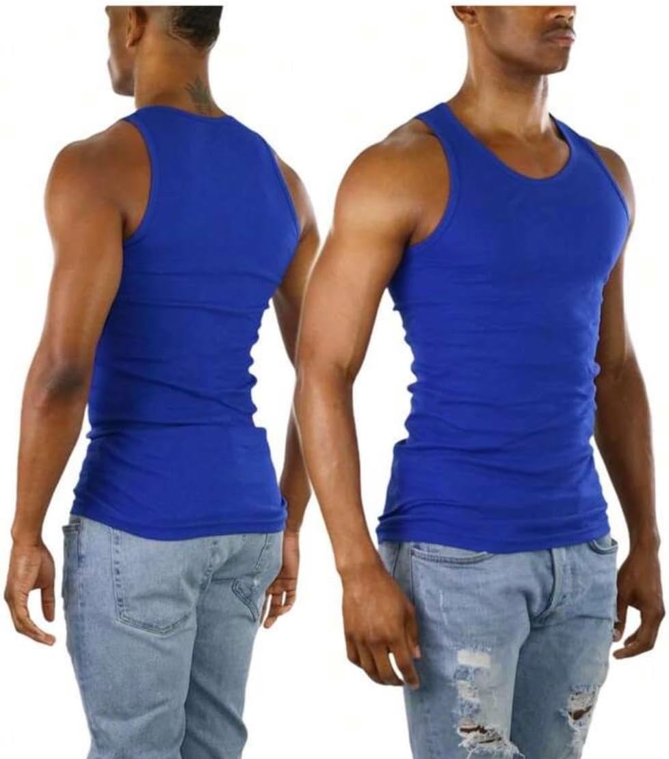 Fruit of the Loom Men's Large Ribbed Tank A-Shirt All Royal Blue Size Large 42-44 "