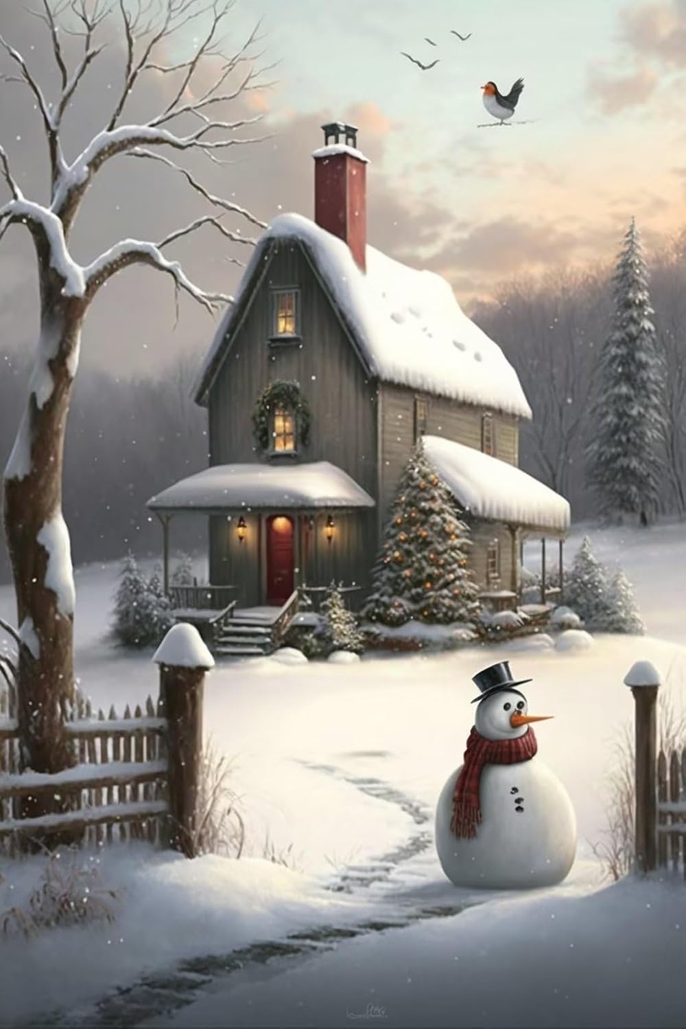 Christmas Snowman Diamond Painting, Diamond Painting Kits Embroidery 5D Full Diamond Adhere Craft, for Family Interactive Home Decor Living Room Decor or Christmas Gift-20X24Inch