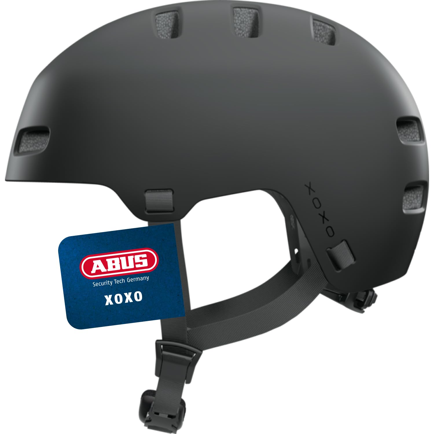 ABUS Fahrradhelm XOXO - Cityhelm im Skater-Look - Helm für Skateboard, Fahrrad, Scooter - mit optimiertem Kinnpolster - für Jugendliche und Erwachsene - Größe L, Schwarz