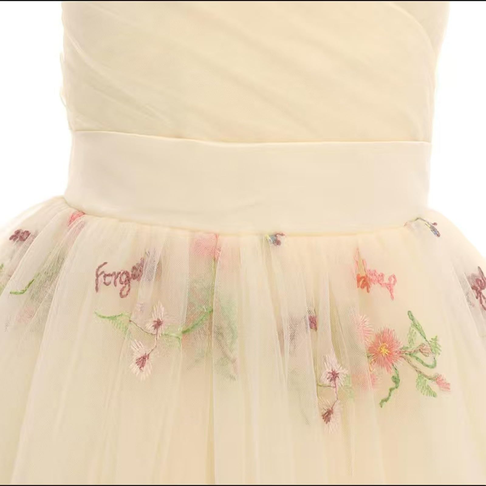 Genérico Vestido de cumpleaños Infantil con Tirantes de Encaje Bordado (3 a 14 años) (Beige, 10-12 Years)