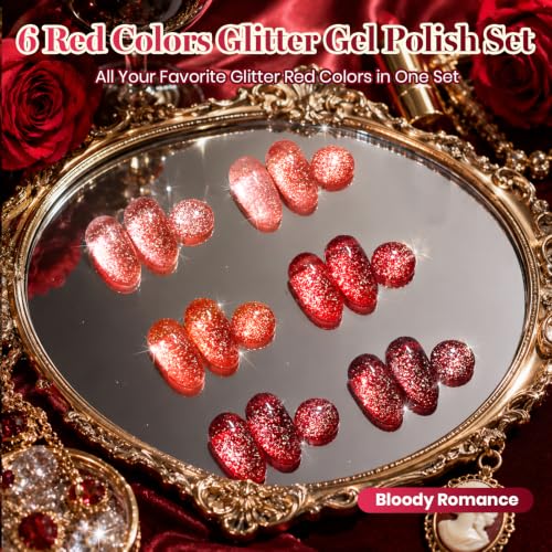 Image of Beetles Red Gel Nail Polish Set, Fall Reflective Glitter Gel Polish