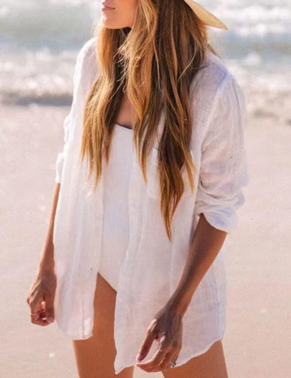 Zicozy Beach Coverup for Women, Swimsuit Coverup Long Sleeve, Bikini Cover Up Shirt, Bathing Suit Cover Ups for Pool